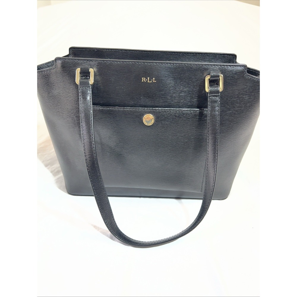 Lauren Ralph Lauren Newbury Modern Pocket Tote Black Cowhide Leather Handbag